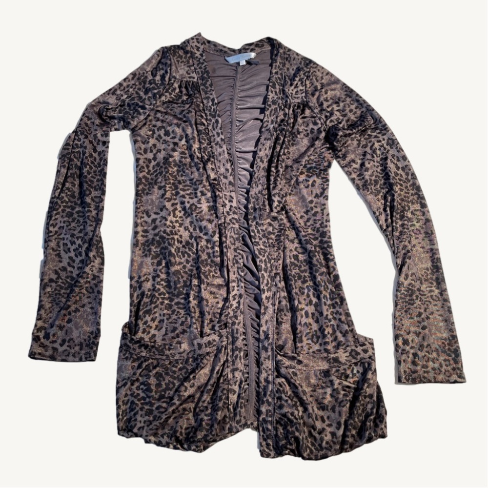 Costa Blanca Lightweight Shimmery Leopard Print Cardigan Size Extra Small